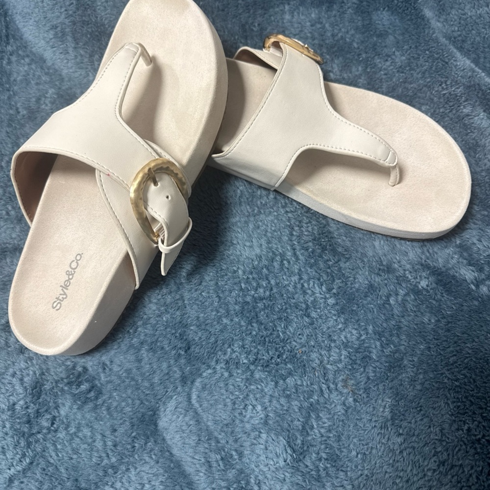 Style & Co. Cream Toe-Post Sandals with Gold Buckle - Picture 3 of 8